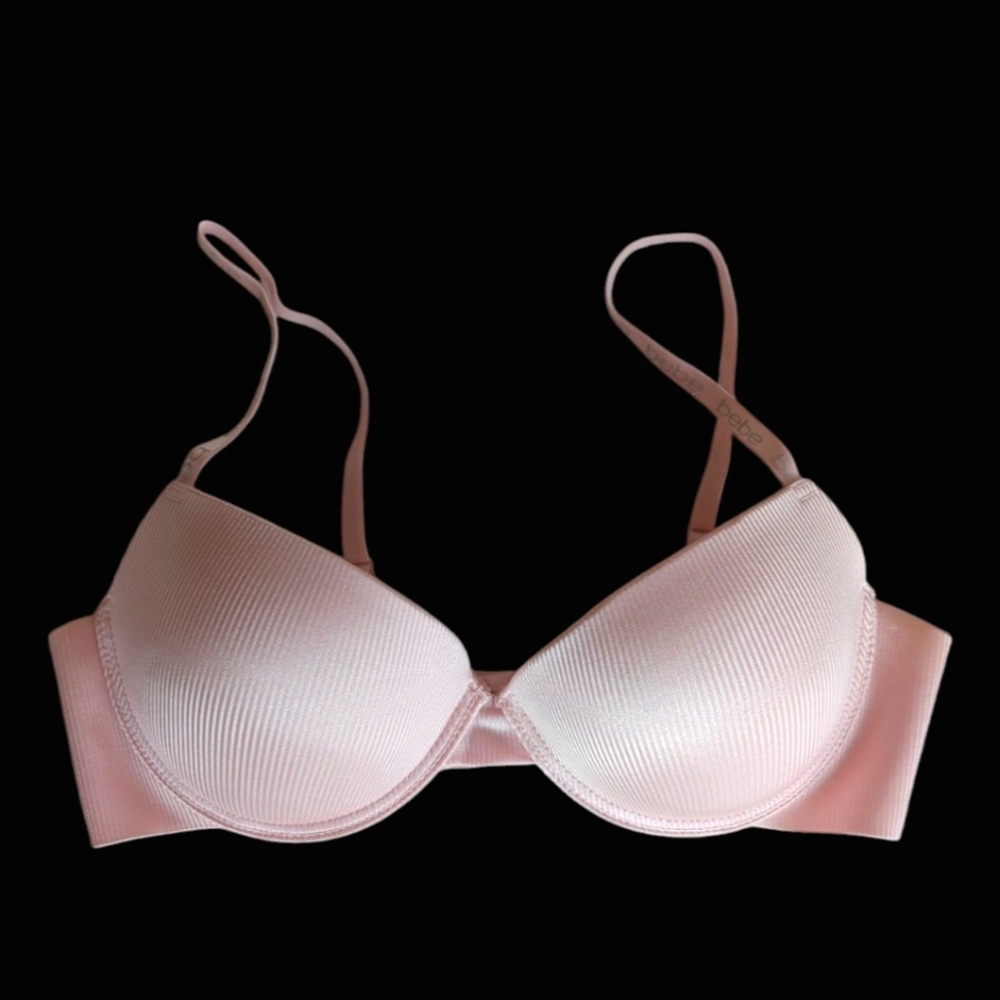 NWOT Bebe Underwire Push Up Shiny Sheen Stripe Bra 38C Pink